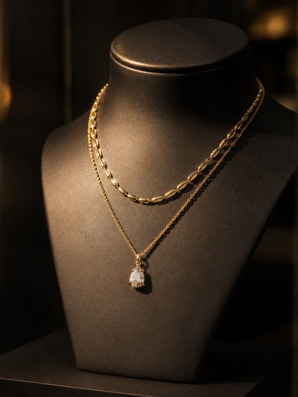 Delicate Gold Layered Necklace with Teardrop Pendant - Picture 2 of 6